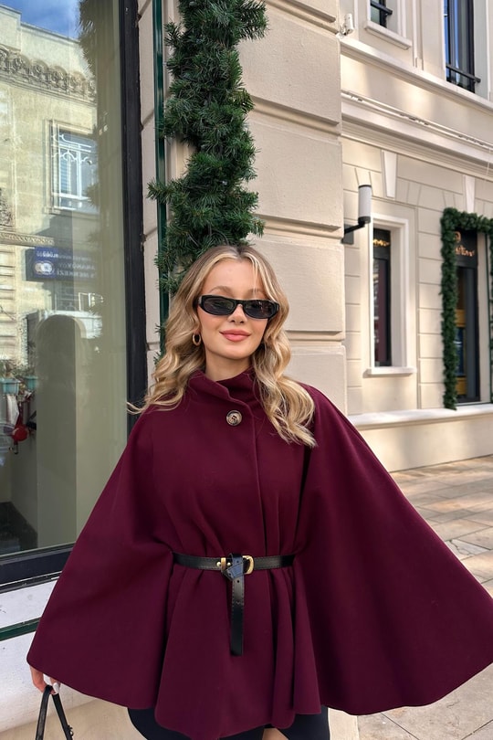 Kaşe Butterfly Ceket Bordo
