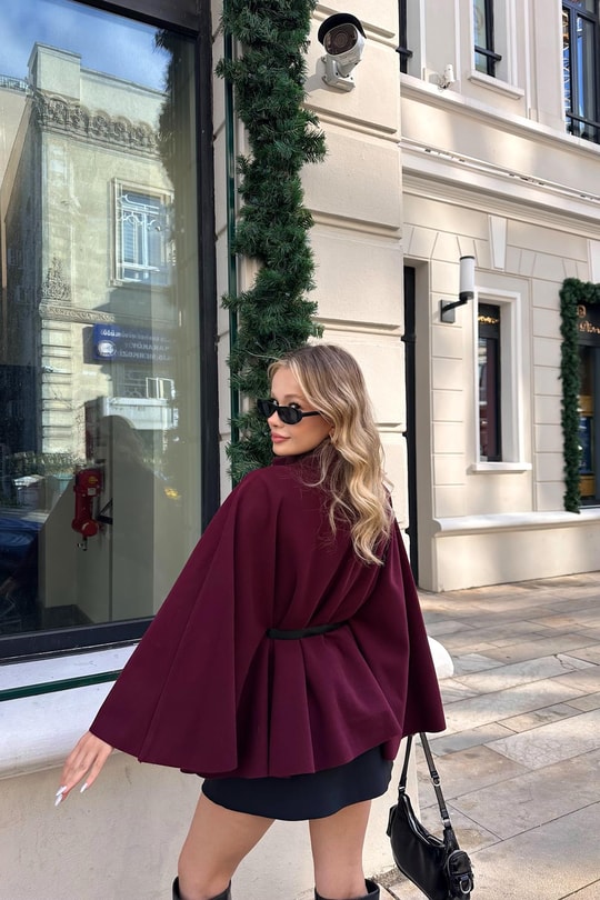 Kaşe Butterfly Ceket Bordo