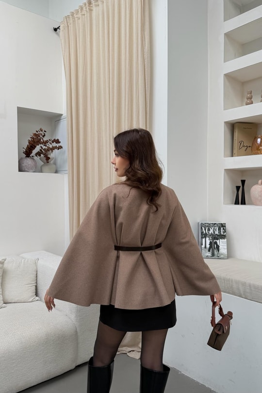 Kaşe Butterfly Panço Açık Kahve