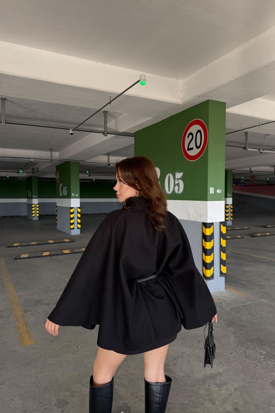 Kaşe Kumaş Panço Siyah