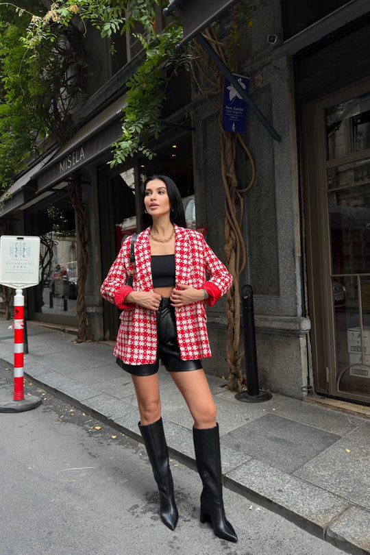 Kazayağı Oversize Ceket Kırmızı