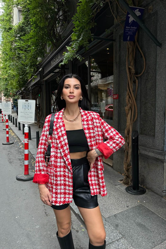 Kazayağı Oversize Ceket Kırmızı