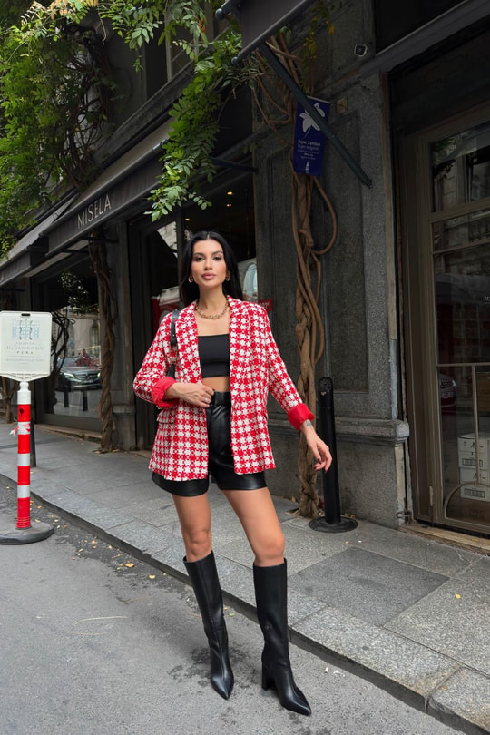 Kazayağı Oversize Ceket Kırmızı