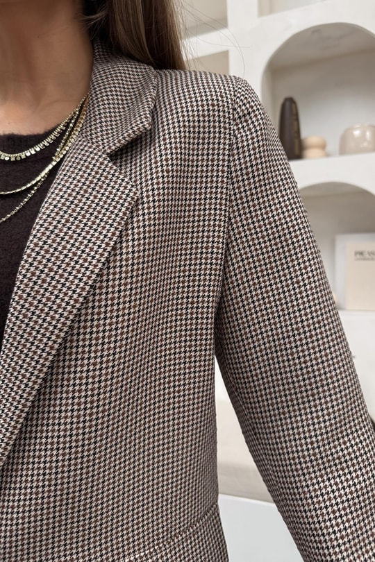 Kazayağı Tek Düğme Blazer Ceket Kahve