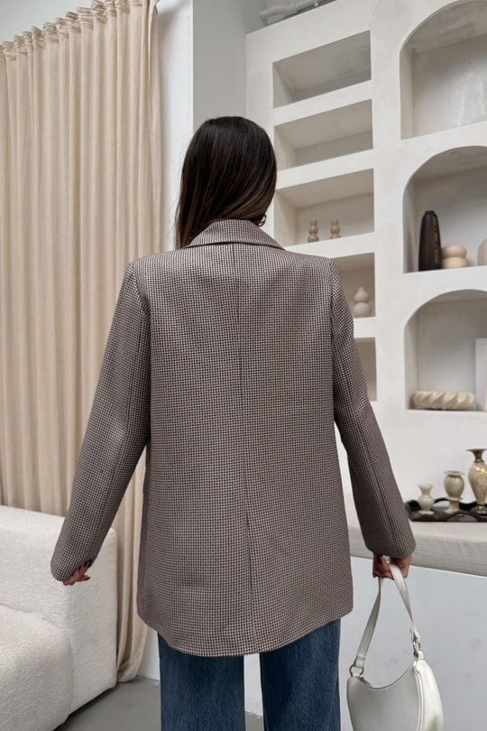 Kazayağı Tek Düğme Blazer Ceket Kahve