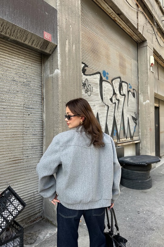 Keçe Bomber Ceket Gri
