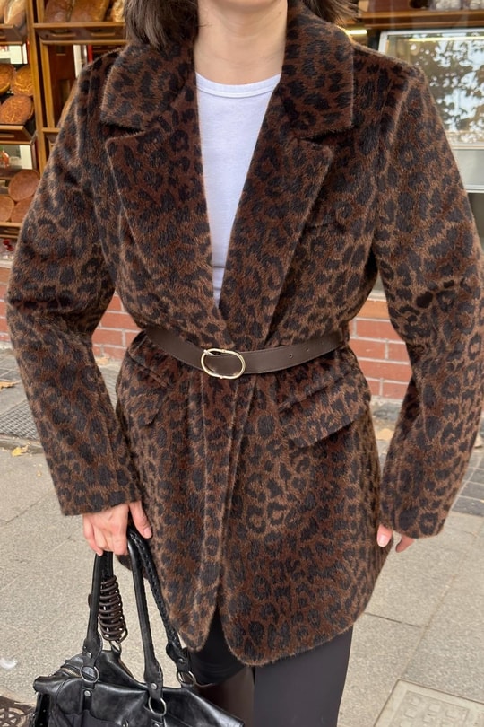 Kemerli Kürk Blazer Ceket LEOPAR DESEN