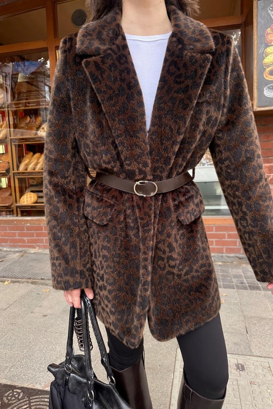 Kemerli Kürk Blazer Ceket LEOPAR DESEN
