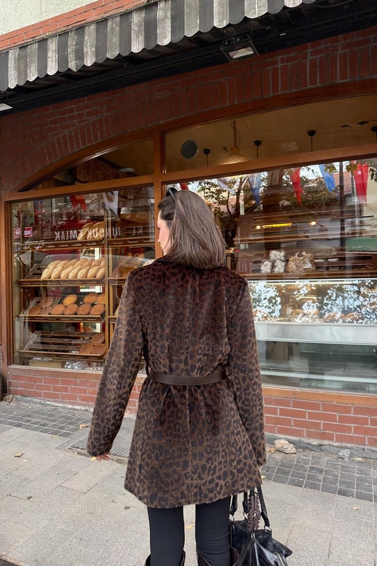 Kemerli Kürk Blazer Ceket LEOPAR DESEN