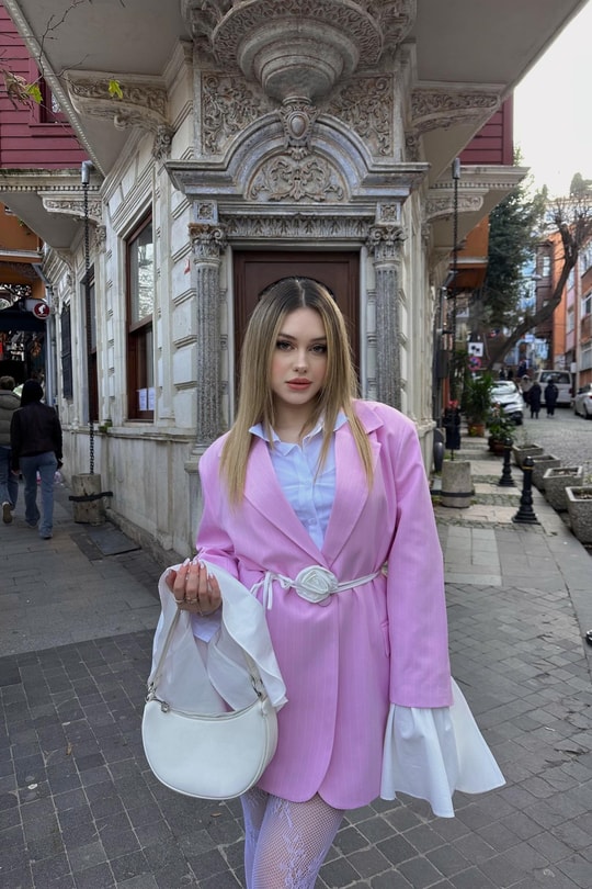 Kol Detay Tasarım Blazer Ceket Pembe