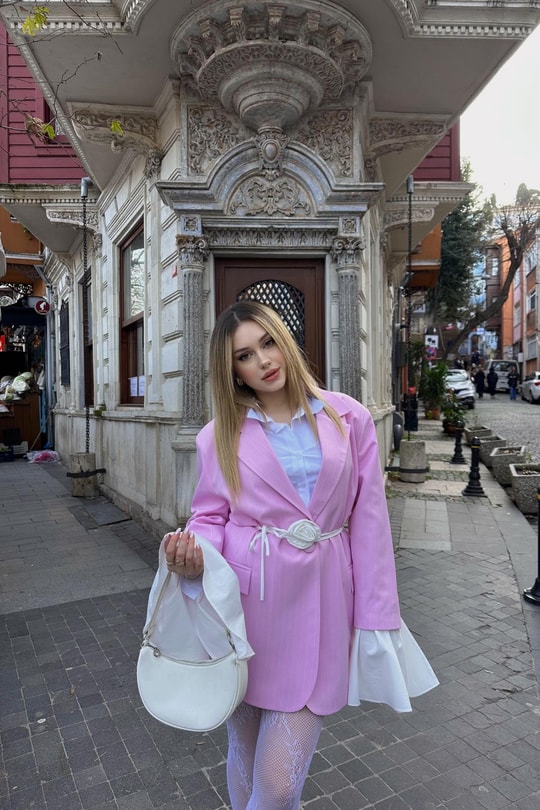 Kol Detay Tasarım Blazer Ceket Pembe