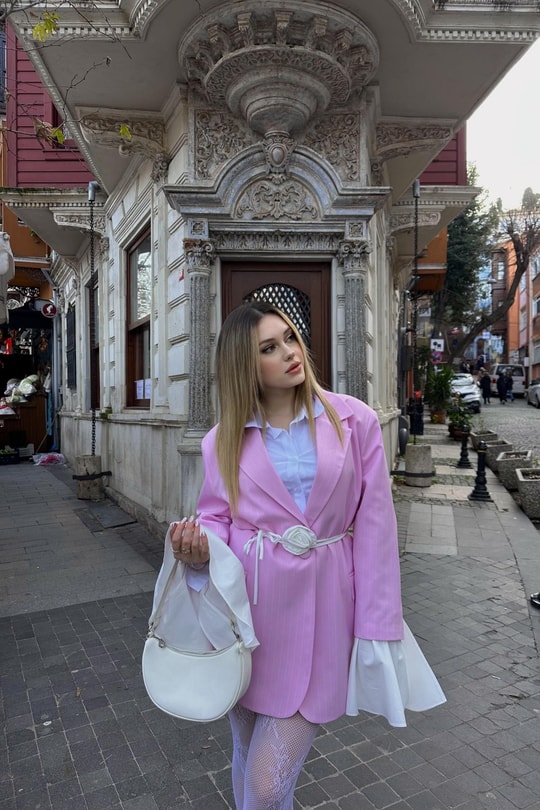 Kol Detay Tasarım Blazer Ceket Pembe
