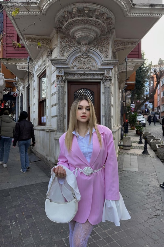 Kol Detay Tasarım Blazer Ceket Pembe