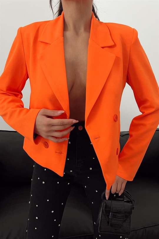 Kruvaze Retro Ceket Oranj