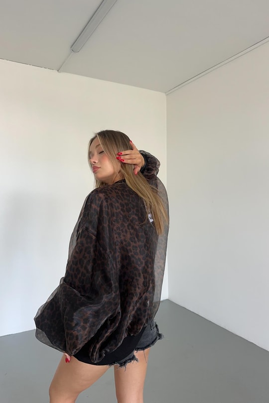 Leopar Organze Bomber Kahve