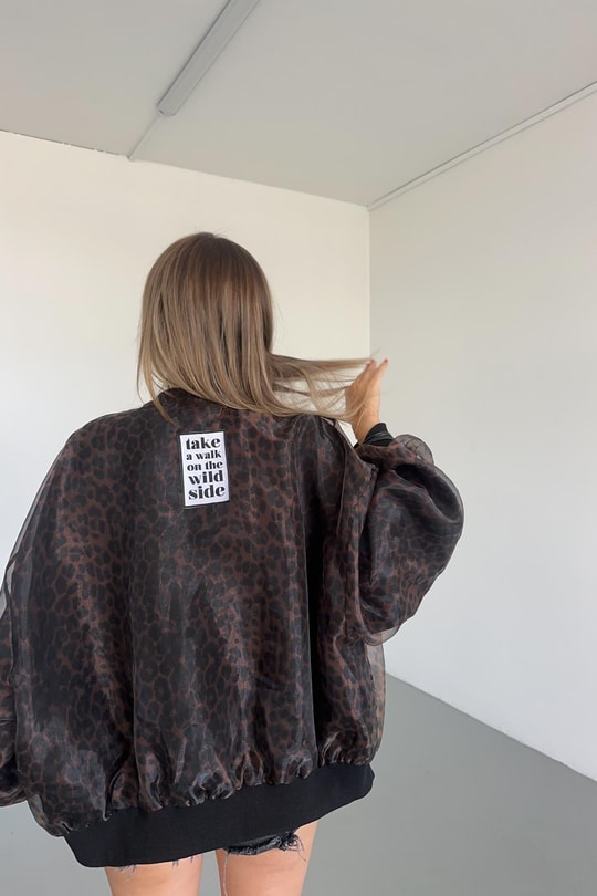 Leopar Organze Bomber Kahve