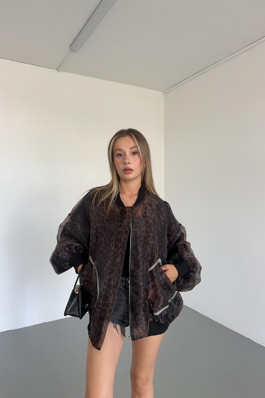Leopar Organze Bomber Kahve