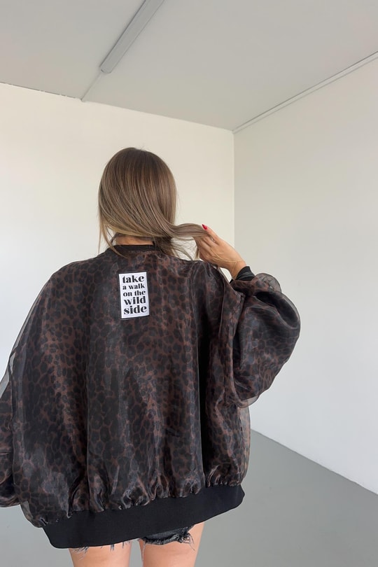 Leopar Organze Bomber Kahve