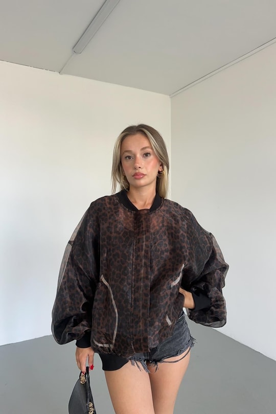 Leopar Organze Bomber Kahve
