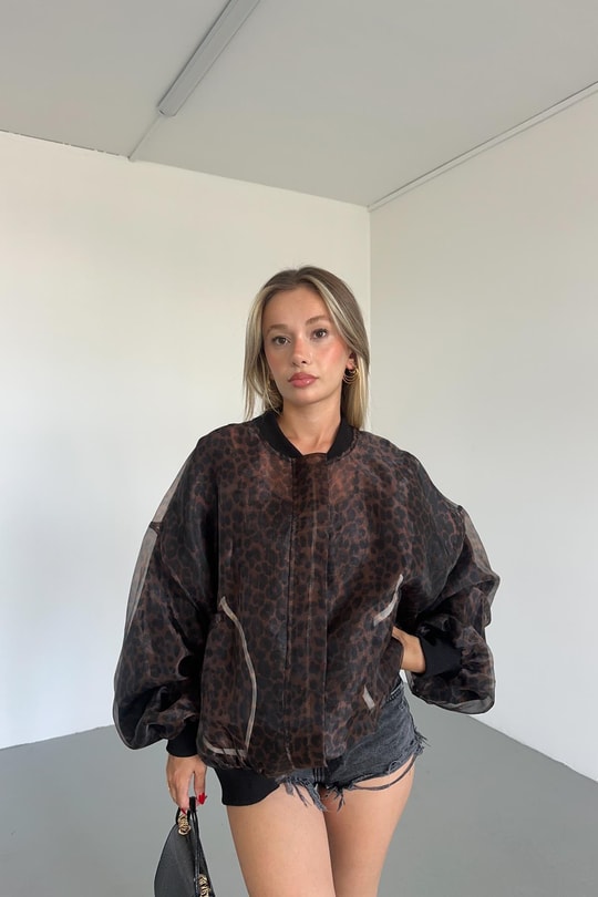 Leopar Organze Bomber Kahve