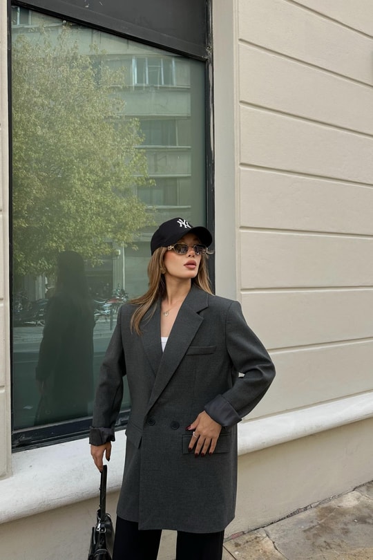 Orj Marka Çift Düğme Blazer Antrasit