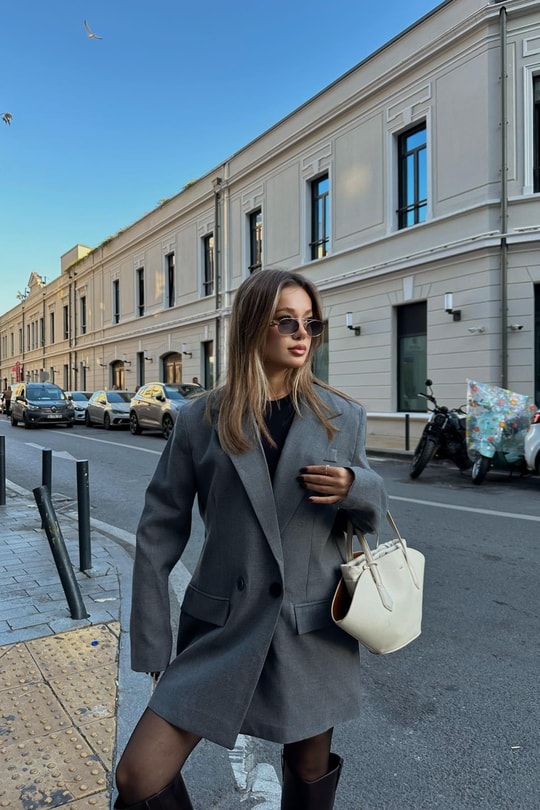 Orj Marka Çift Düğme Blazer Gri
