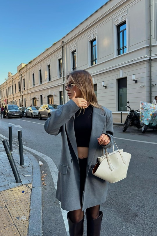 Orj Marka Çift Düğme Blazer Gri
