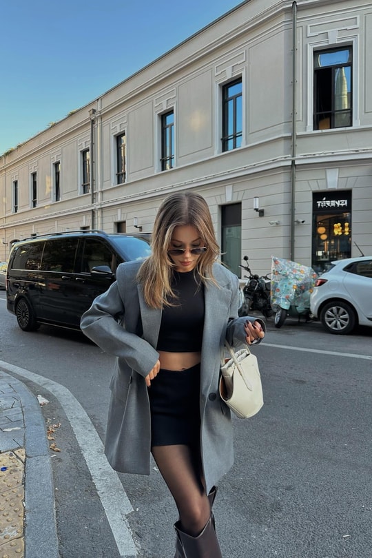 Orj Marka Çift Düğme Blazer Gri
