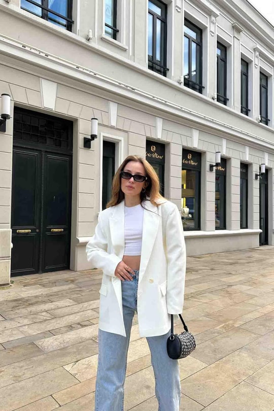 Oversize Blazer Ceket Beyaz