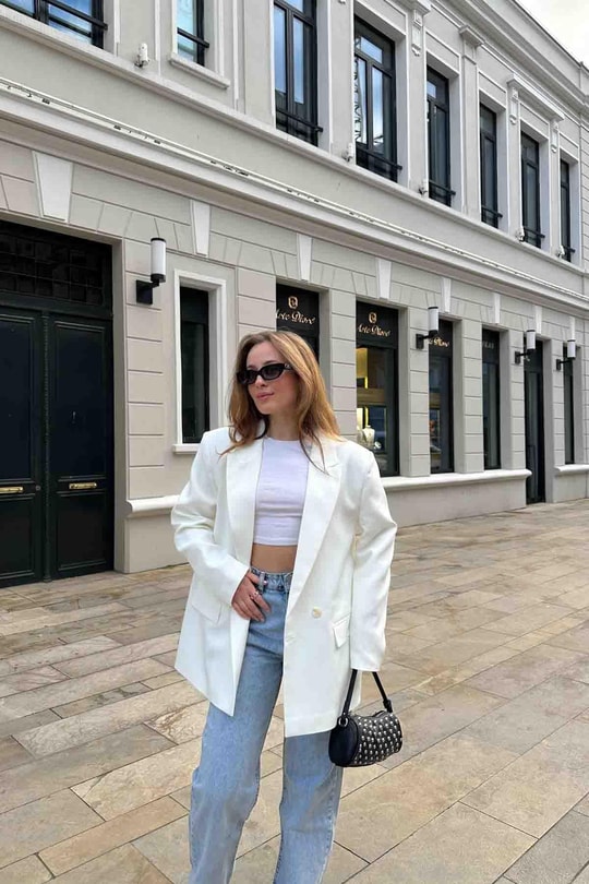Oversize Blazer Ceket Beyaz