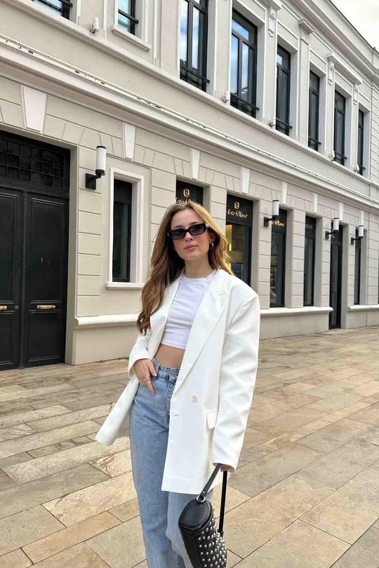 Oversize Blazer Ceket Beyaz