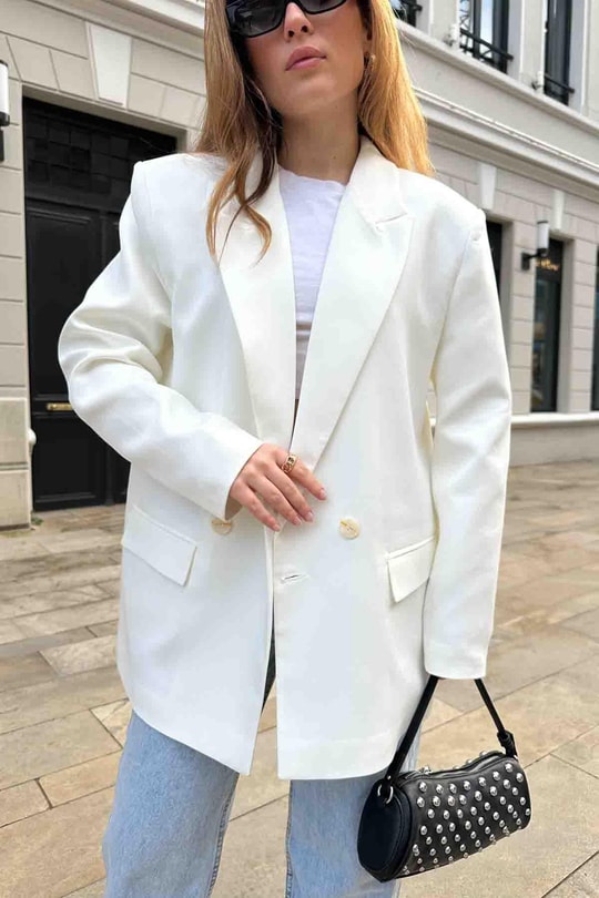 Oversize Blazer Ceket Beyaz
