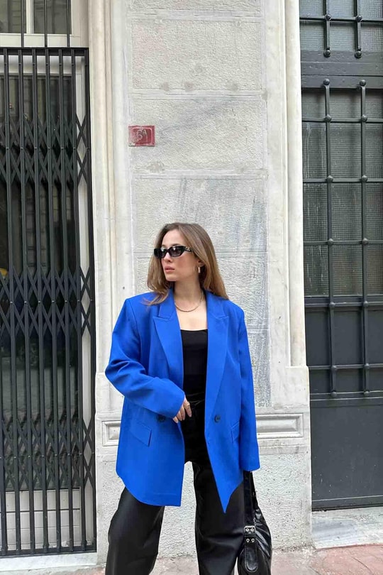 Oversize Blazer Ceket Saks Mavisi