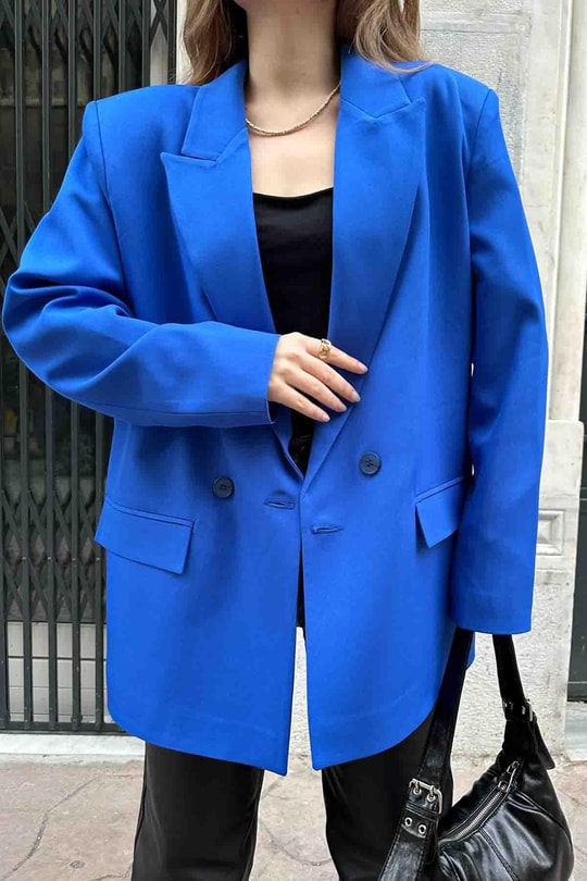 Oversize Blazer Ceket Saks Mavisi