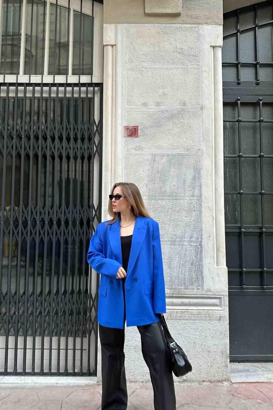 Oversize Blazer Ceket Saks Mavisi