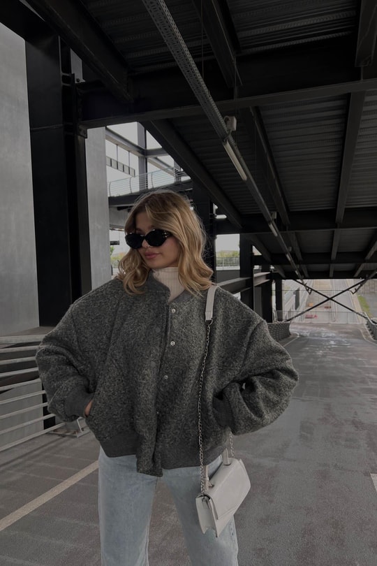 Oversize Crop Buklet ceket Gri