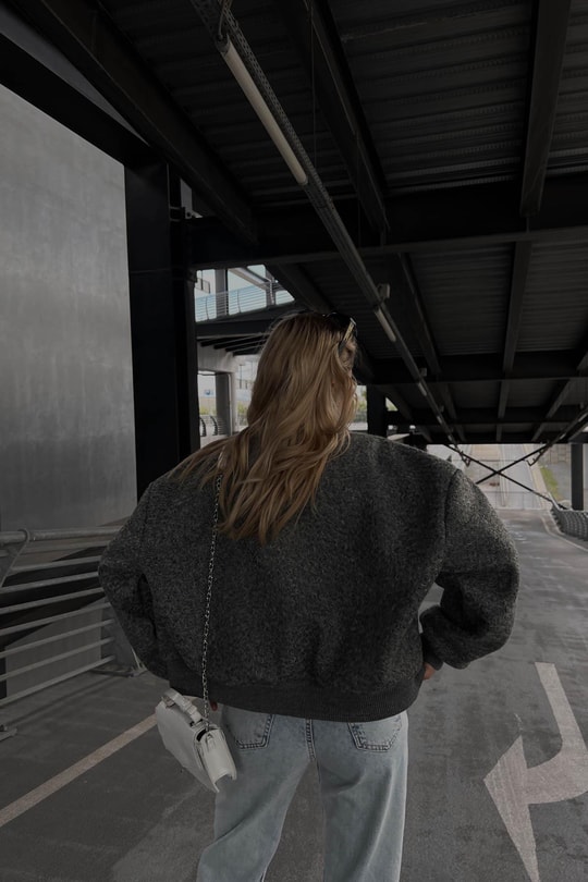 Oversize Crop Buklet ceket Gri