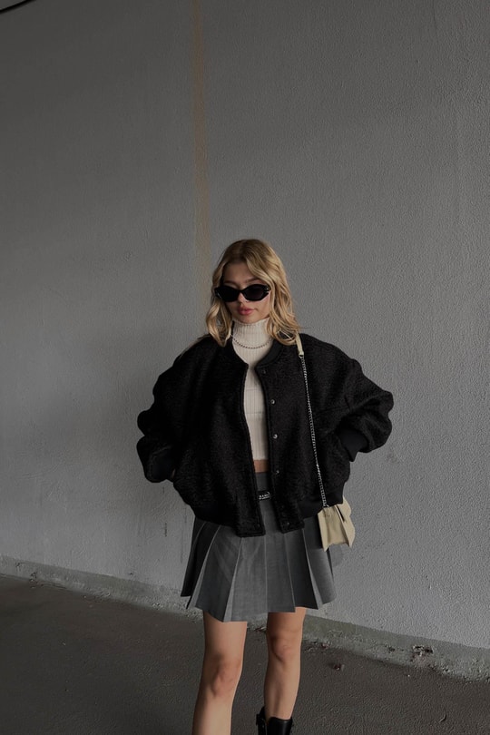 Oversize Crop Buklet ceket Siyah