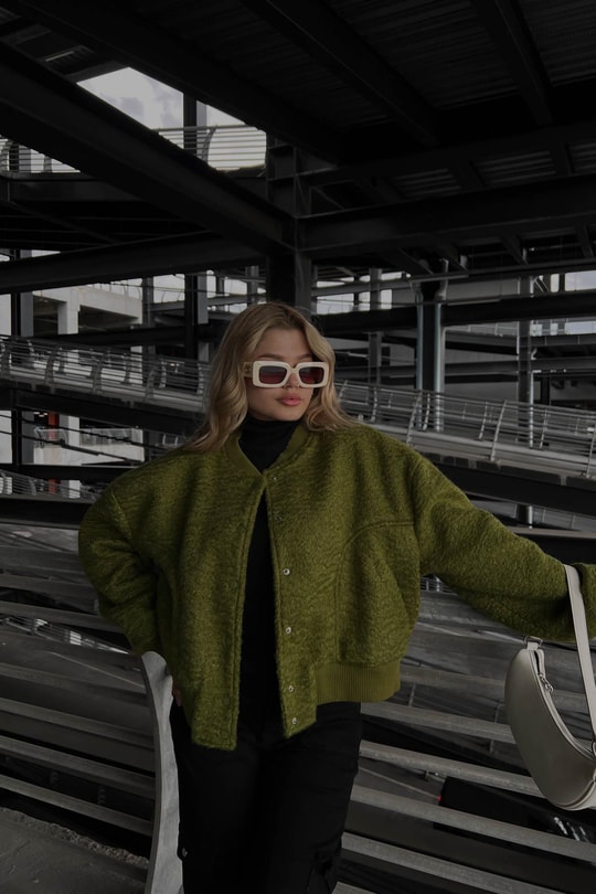 Oversize Crop Buklet ceket Yeşil