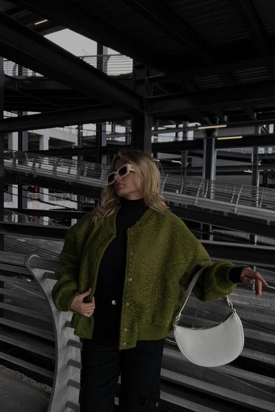 Oversize Crop Buklet ceket Yeşil