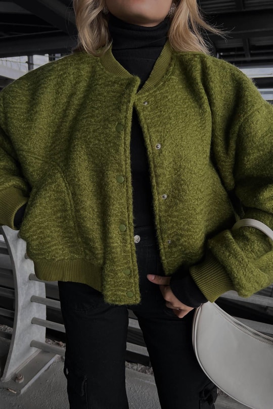 Oversize Crop Buklet ceket Yeşil