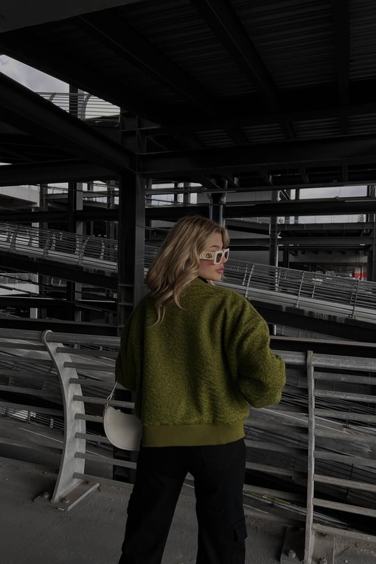 Oversize Crop Buklet ceket Yeşil