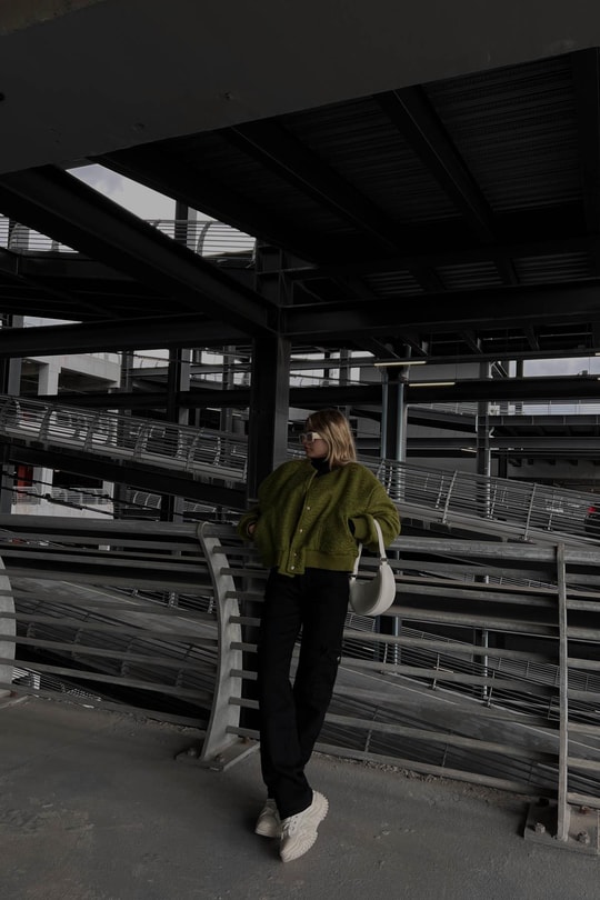 Oversize Crop Buklet ceket Yeşil