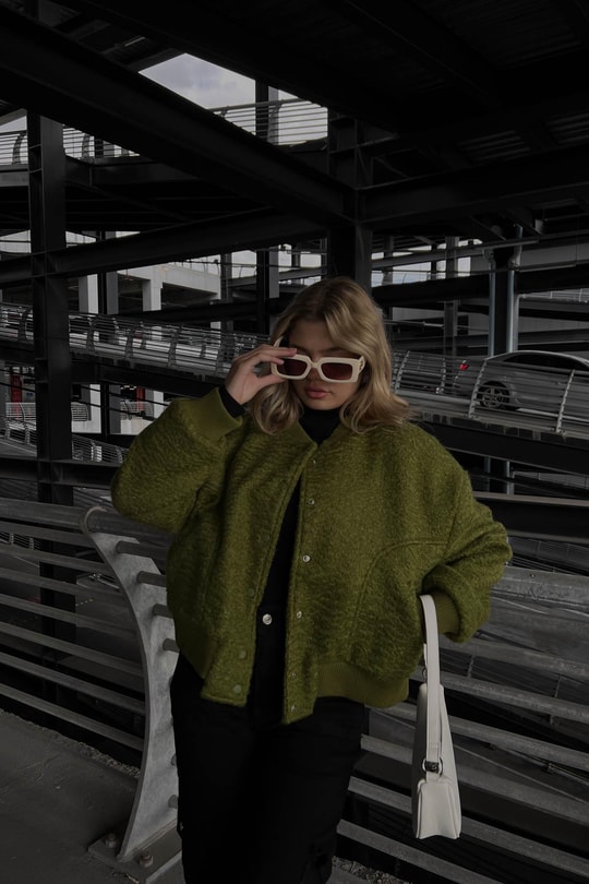 Oversize Crop Buklet ceket Yeşil