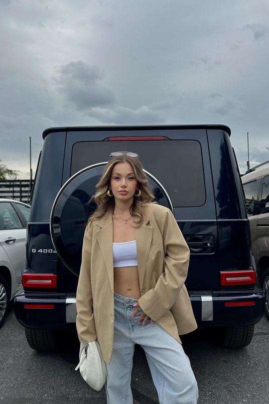 Oversize Süs Cep Blazer Ceket Camel