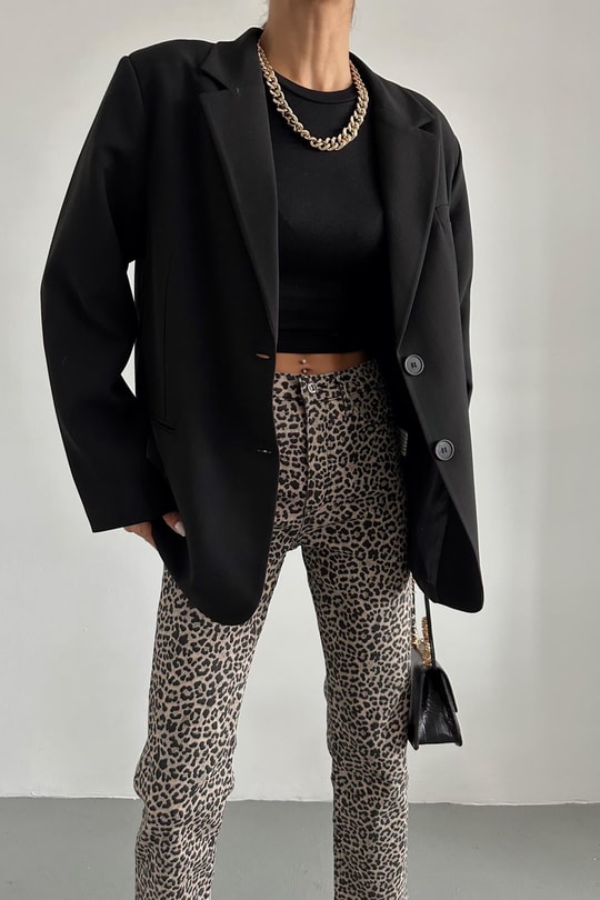 Oversize Süs Cep Blazer Ceket Siyah