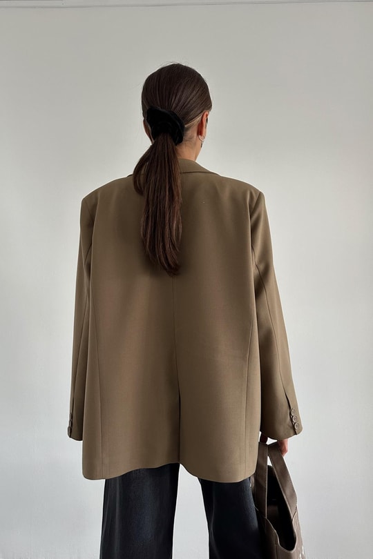 Oversize Süs Cep Blazer Ceket Vizon