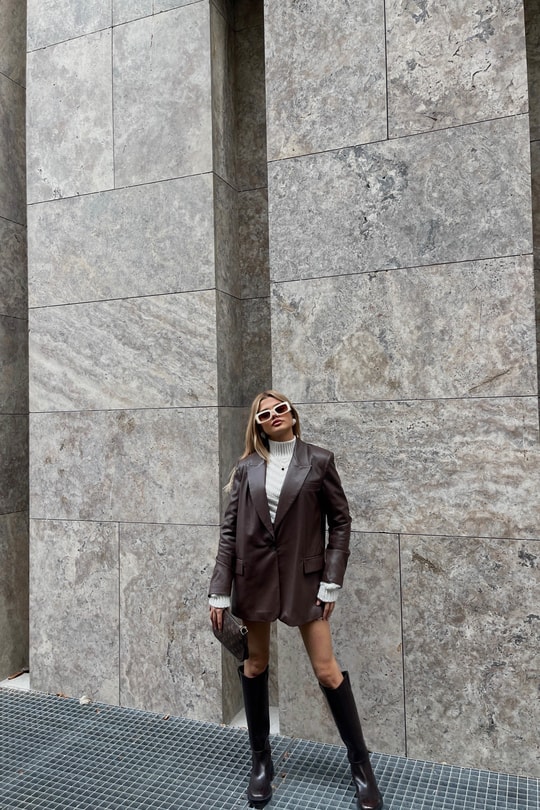Premium Deri Blazer Ceket Kahve