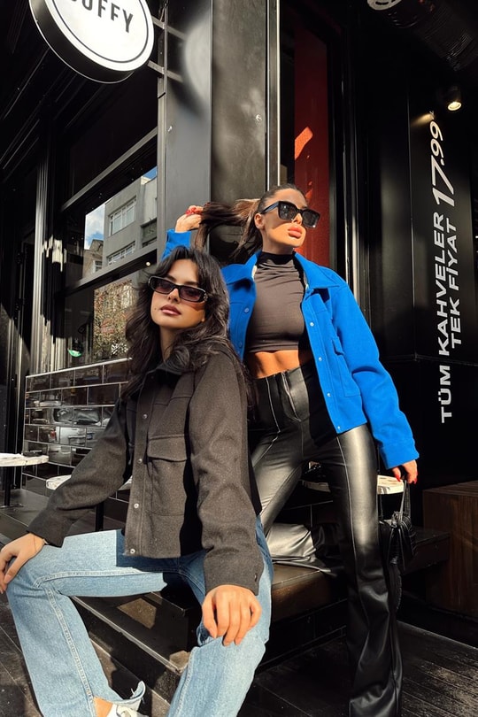 Renk Astarlı Kaşe Cepli Ceket Saks Mavisi