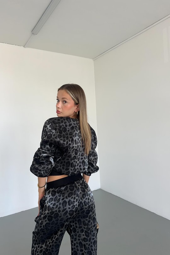 Shine Leopar Bomber Siyah
